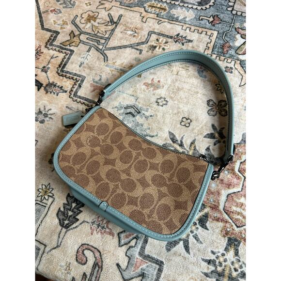 Coach Swinger 20 Bag in Signature Canvas Logo C Leather Mini Shoulder Purse Teal - Picture 6 of 16